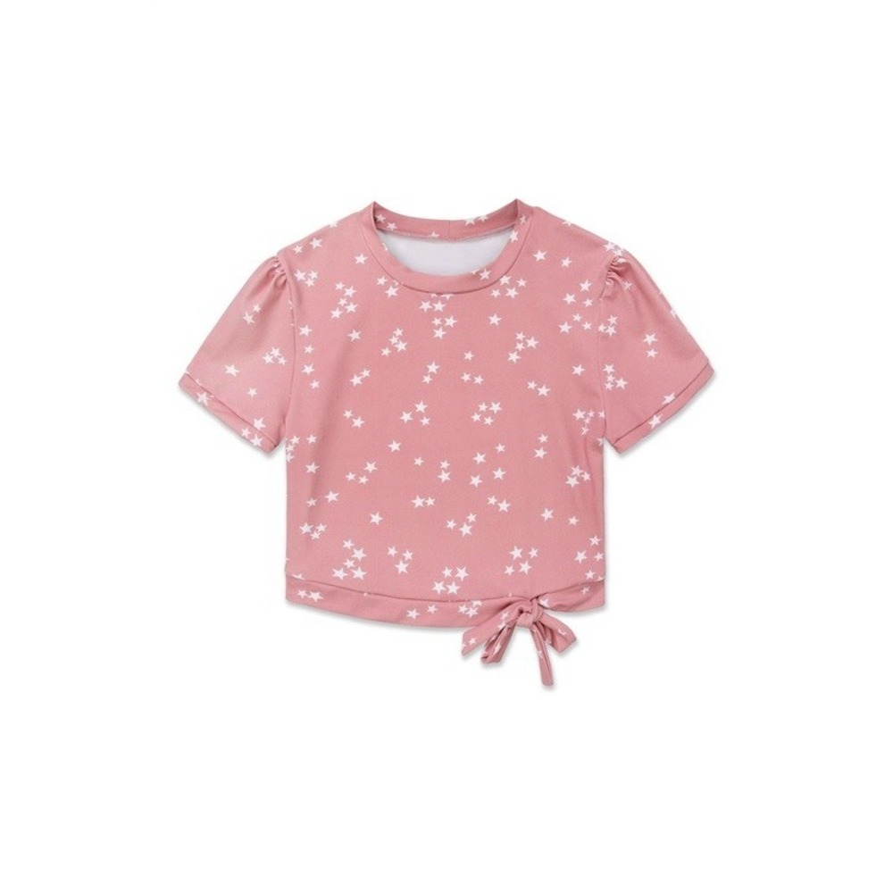 NWT Wet LA M Rose Stars Tie Front T Shirt Rash Guard Swim Top 128565